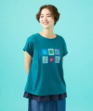 GJKGB46100 Jocomomola(ホコモモラ) Planta モチーフプリントTシャツ ブルーグリーン