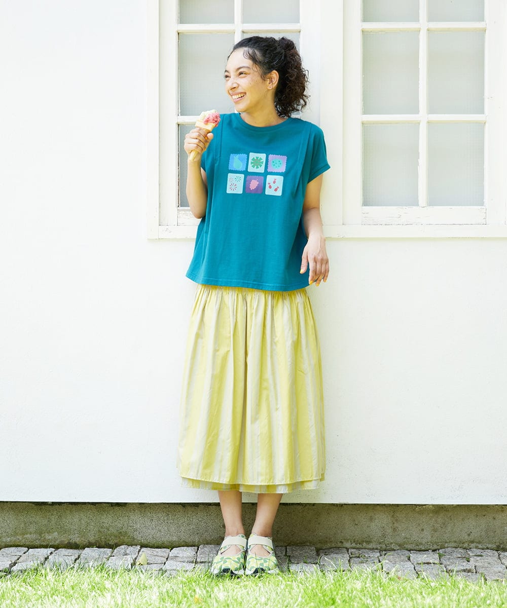 GJKGB46100 Jocomomola(ホコモモラ) Planta モチーフプリントTシャツ アイボリー