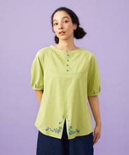 GJKGD01180 Jocomomola(ホコモモラ) 【接触冷感/2WAY】T/C天竺 フラワープリントTシャツ グリーン