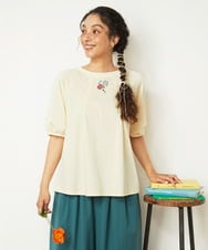GJKGD01180 Jocomomola(ホコモモラ) 【接触冷感/2WAY】T/C天竺 フラワープリントTシャツ アイボリー