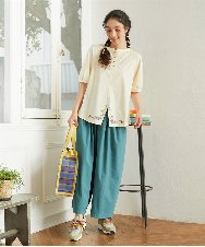 GJKGD01180 Jocomomola(ホコモモラ) 【接触冷感/2WAY】T/C天竺 フラワープリントTシャツ アイボリー