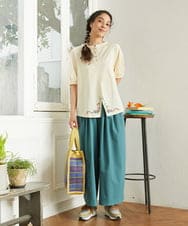 GJKGD01180 Jocomomola(ホコモモラ) 【接触冷感/2WAY】T/C天竺 フラワープリントTシャツ アイボリー