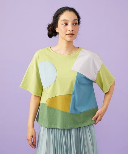 GJKGD02200 Jocomomola 【接触冷感】T/C天竺 アップリケTシャツ