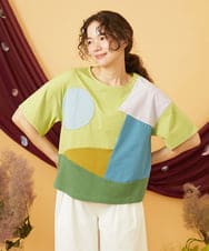 GJKGD02200 Jocomomola(ホコモモラ) 【接触冷感】T/C天竺 アップリケTシャツ グリーン
