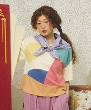 GJKGD02200 Jocomomola(ホコモモラ) 【接触冷感】T/C天竺 アップリケTシャツ アイボリー