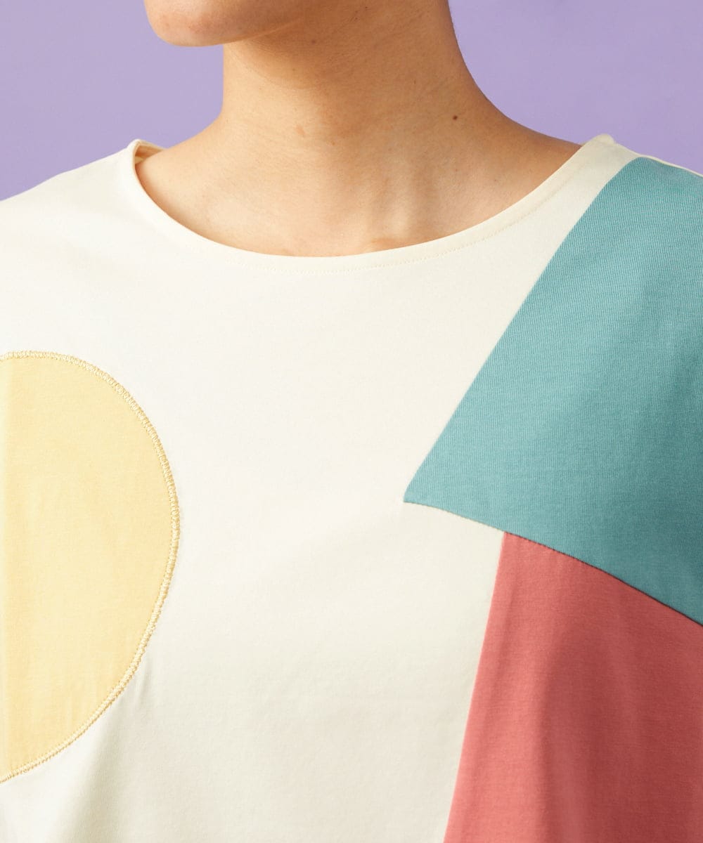 GJKGD02200 Jocomomola(ホコモモラ) 【接触冷感】T/C天竺 アップリケTシャツ アイボリー