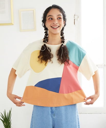 GJKGD02200 Jocomomola 【接触冷感】T/C天竺 アップリケTシャツ