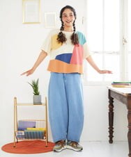 GJKGD02200 Jocomomola(ホコモモラ) 【接触冷感】T/C天竺 アップリケTシャツ アイボリー