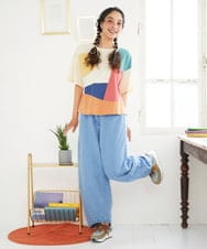 GJKGD02200 Jocomomola(ホコモモラ) 【接触冷感】T/C天竺 アップリケTシャツ アイボリー