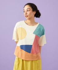 GJKGD02200 Jocomomola(ホコモモラ) 【接触冷感】T/C天竺 アップリケTシャツ アイボリー