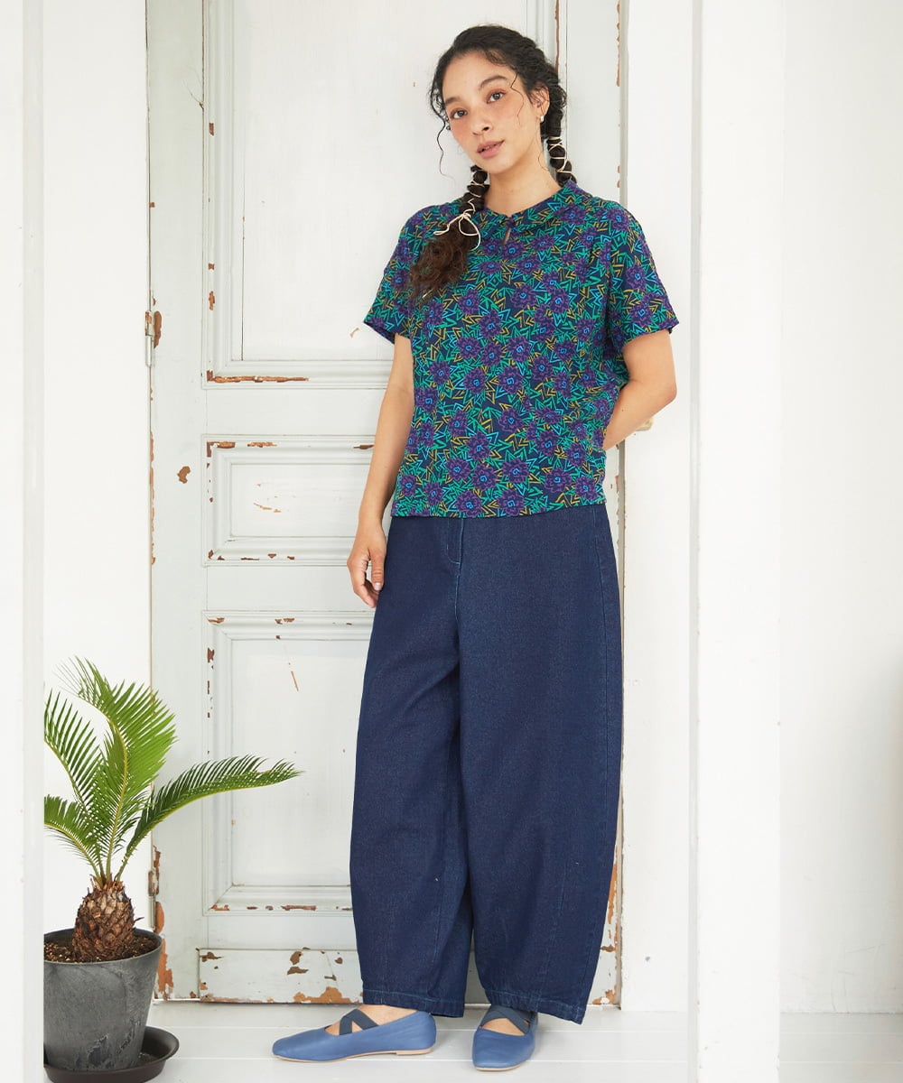 GJKGD30190 Jocomomola(ホコモモラ) Dorotea フラワープリント半袖カットソー ネイビー