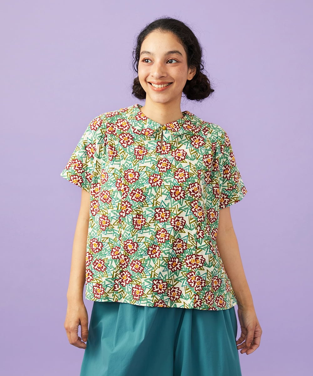 GJKGD30190 Jocomomola(ホコモモラ) Dorotea フラワープリント半袖カットソー アイボリー