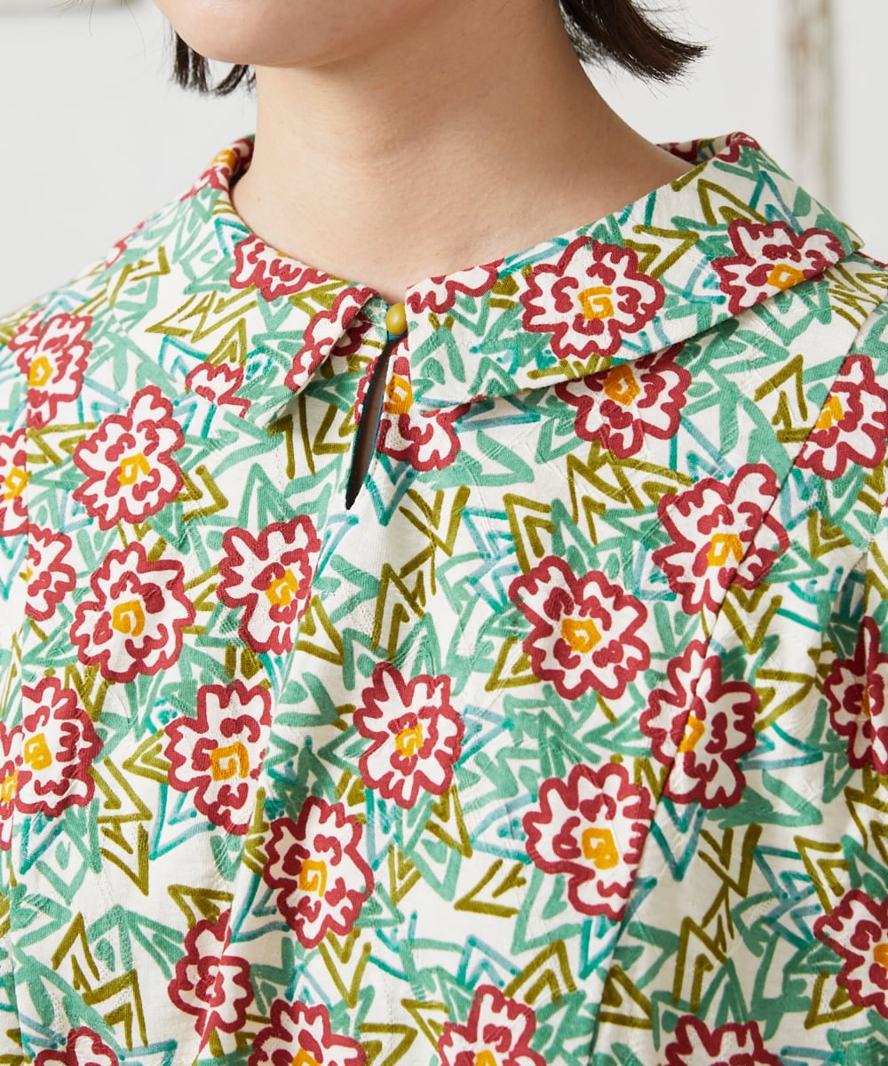 GJKGD30190 Jocomomola(ホコモモラ) 【早割10％OFF】フラワープリント半袖カットソー アイボリー