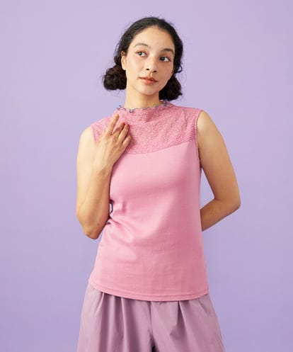 GJKGD31090 Jocomomola ハイネックシアーレースタンクトップ