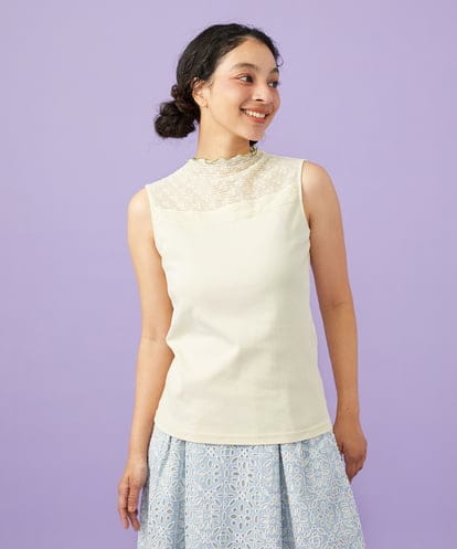 GJKGD31090 Jocomomola ハイネックシアーレースタンクトップ