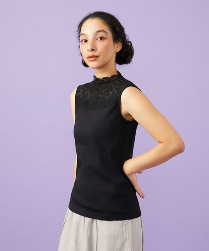 GJKGD31090 Jocomomola ハイネックシアーレースタンクトップ
