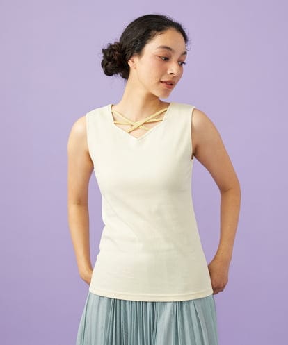 GJKGD32100 Jocomomola 【2WAY】フラワー刺繍シフォンタンクトップ