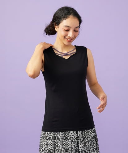 GJKGD32100 Jocomomola 【2WAY】フラワー刺繍シフォンタンクトップ