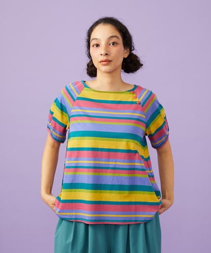 GJKGD35140 Jocomomola シルケット天竺ボーダーTシャツ