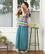 GJKGD35140 Jocomomola(ホコモモラ) 【接触冷感】シルケット天竺ボーダーTシャツ マルチボーダー