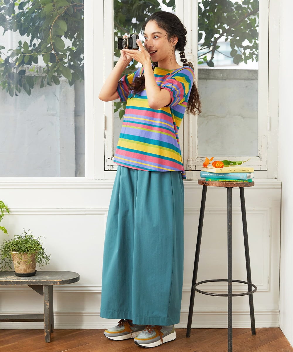 GJKGD35140 Jocomomola(ホコモモラ) 【接触冷感】シルケット天竺ボーダーTシャツ マルチボーダー