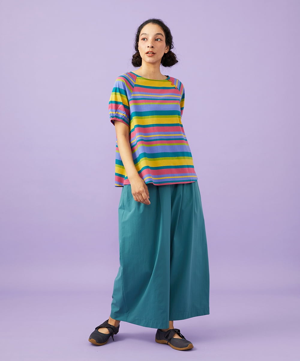 GJKGD35140 Jocomomola(ホコモモラ) 【接触冷感】シルケット天竺ボーダーTシャツ マルチボーダー
