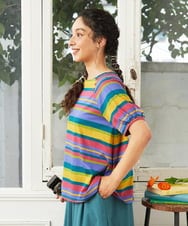 GJKGD35140 Jocomomola(ホコモモラ) 【接触冷感】シルケット天竺ボーダーTシャツ マルチボーダー