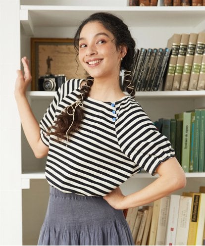 GJKGD35140 Jocomomola 【接触冷感】シルケット天竺ボーダーTシャツ