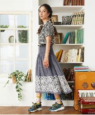 GJKGD35140 Jocomomola(ホコモモラ) 【接触冷感】シルケット天竺ボーダーTシャツ ブラック×アイボリー