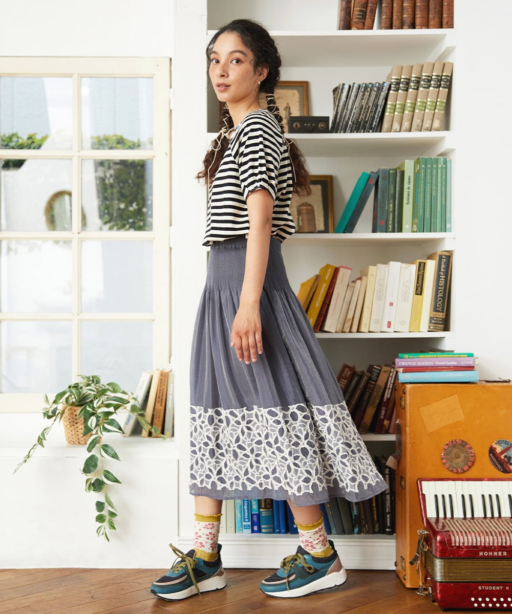 GJKGD35140 Jocomomola(ホコモモラ) 【接触冷感】シルケット天竺ボーダーTシャツ ブラック×アイボリー