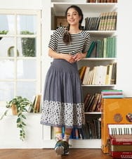 GJKGD35140 Jocomomola(ホコモモラ) 【接触冷感】シルケット天竺ボーダーTシャツ ブラック×アイボリー