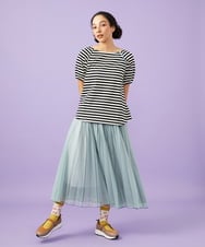 GJKGD35140 Jocomomola(ホコモモラ) 【接触冷感】シルケット天竺ボーダーTシャツ ブラック×アイボリー