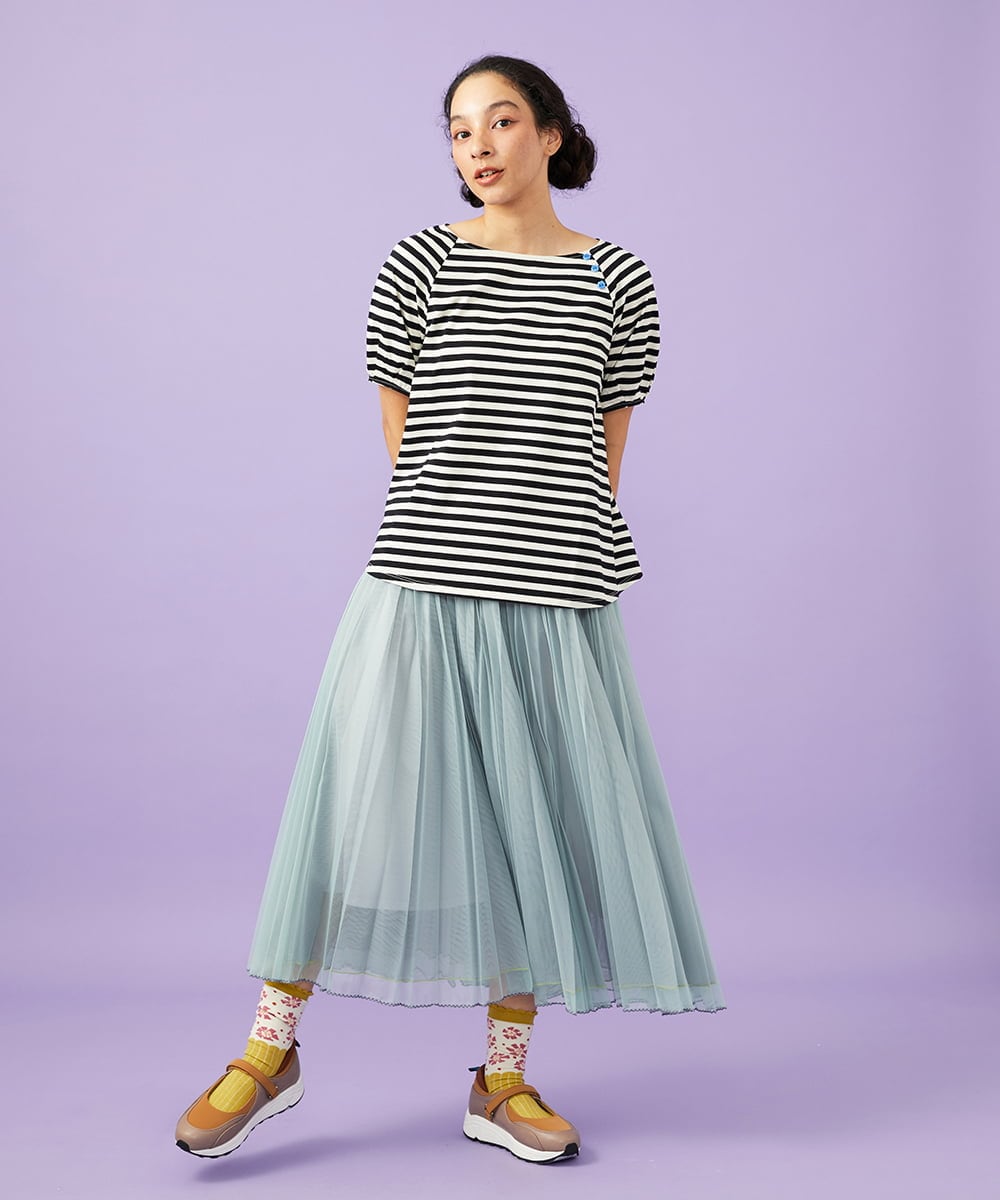 GJKGD35140 Jocomomola(ホコモモラ) 【接触冷感】シルケット天竺ボーダーTシャツ ブラック×アイボリー