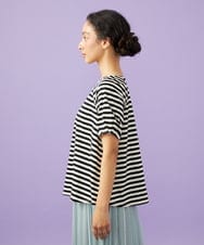 GJKGD35140 Jocomomola(ホコモモラ) 【接触冷感】シルケット天竺ボーダーTシャツ ブラック×アイボリー