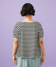 GJKGD35140 Jocomomola(ホコモモラ) 【接触冷感】シルケット天竺ボーダーTシャツ ブラック×アイボリー