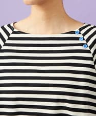 GJKGD35140 Jocomomola(ホコモモラ) 【接触冷感】シルケット天竺ボーダーTシャツ ブラック×アイボリー