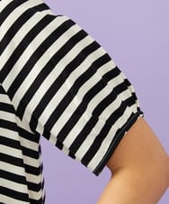 GJKGD35140 Jocomomola(ホコモモラ) 【接触冷感】シルケット天竺ボーダーTシャツ ブラック×アイボリー