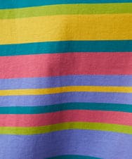 GJKGD36160 Jocomomola(ホコモモラ) 【接触冷感】シルケット天竺フラワーボーダーアップリケTシャツ マルチボーダー