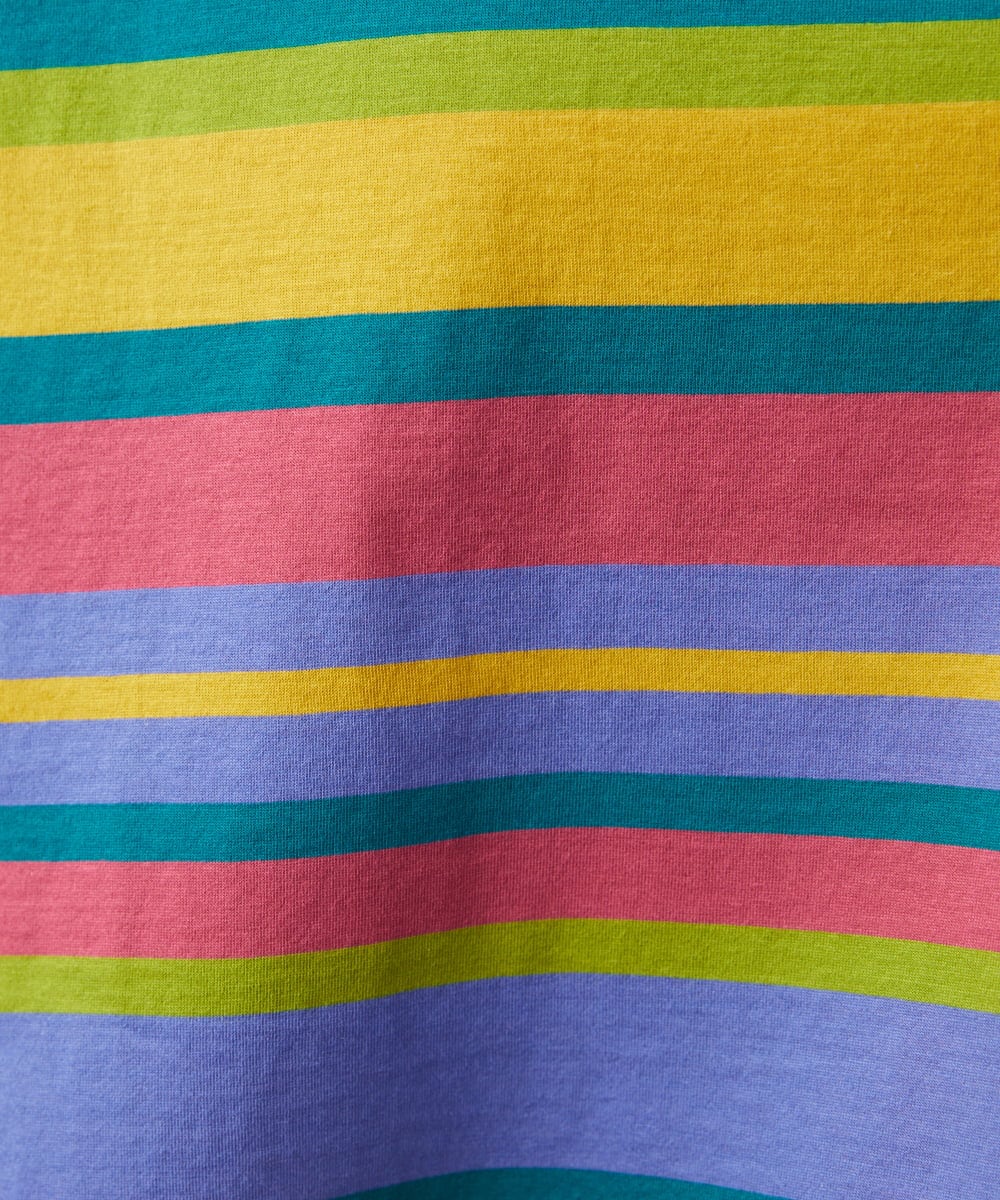 GJKGD36160 Jocomomola(ホコモモラ) 【接触冷感】シルケット天竺フラワーボーダーアップリケTシャツ マルチボーダー