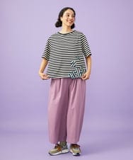 GJKGD36160 Jocomomola(ホコモモラ) 【接触冷感】シルケット天竺フラワーボーダーアップリケTシャツ ブラック×アイボリー