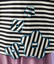 GJKGD36160 Jocomomola(ホコモモラ) 【接触冷感】シルケット天竺フラワーボーダーアップリケTシャツ ブラック×アイボリー