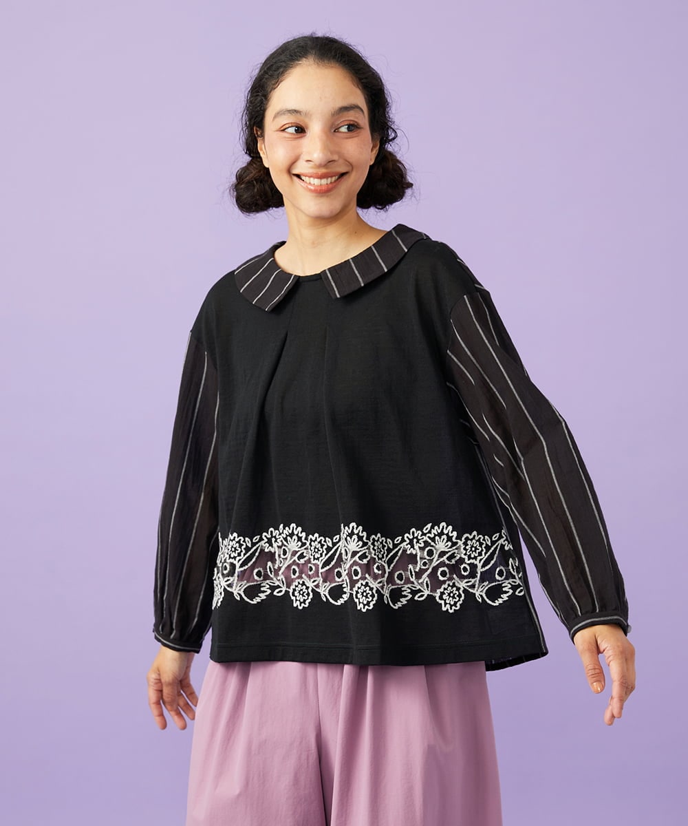 GJKGD70220 Jocomomola(ホコモモラ) Calle Cervantes ドッキングカットソー ブラック