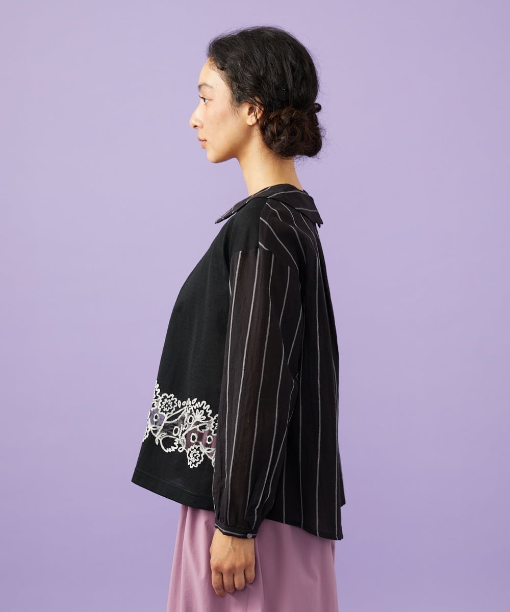 GJKGD70220 Jocomomola(ホコモモラ) Calle Cervantes ドッキングカットソー ブラック