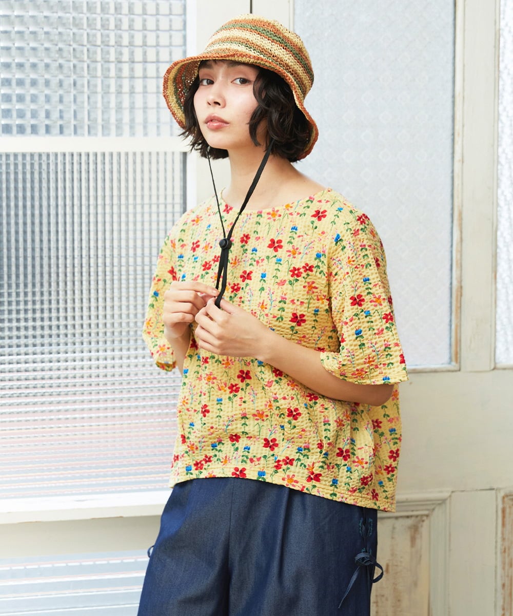 GJKGE38180 Jocomomola(ホコモモラ) Ondular フラワープリントカットソー ライトイエロー
