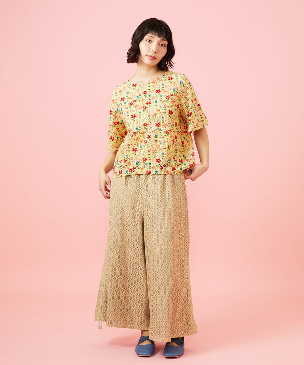 GJKGE38180 Jocomomola(ホコモモラ) Ondular フラワープリントカットソー ライトイエロー