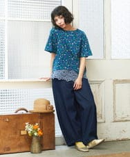 GJKGE38180 Jocomomola(ホコモモラ) Ondular フラワープリントカットソー ブルー