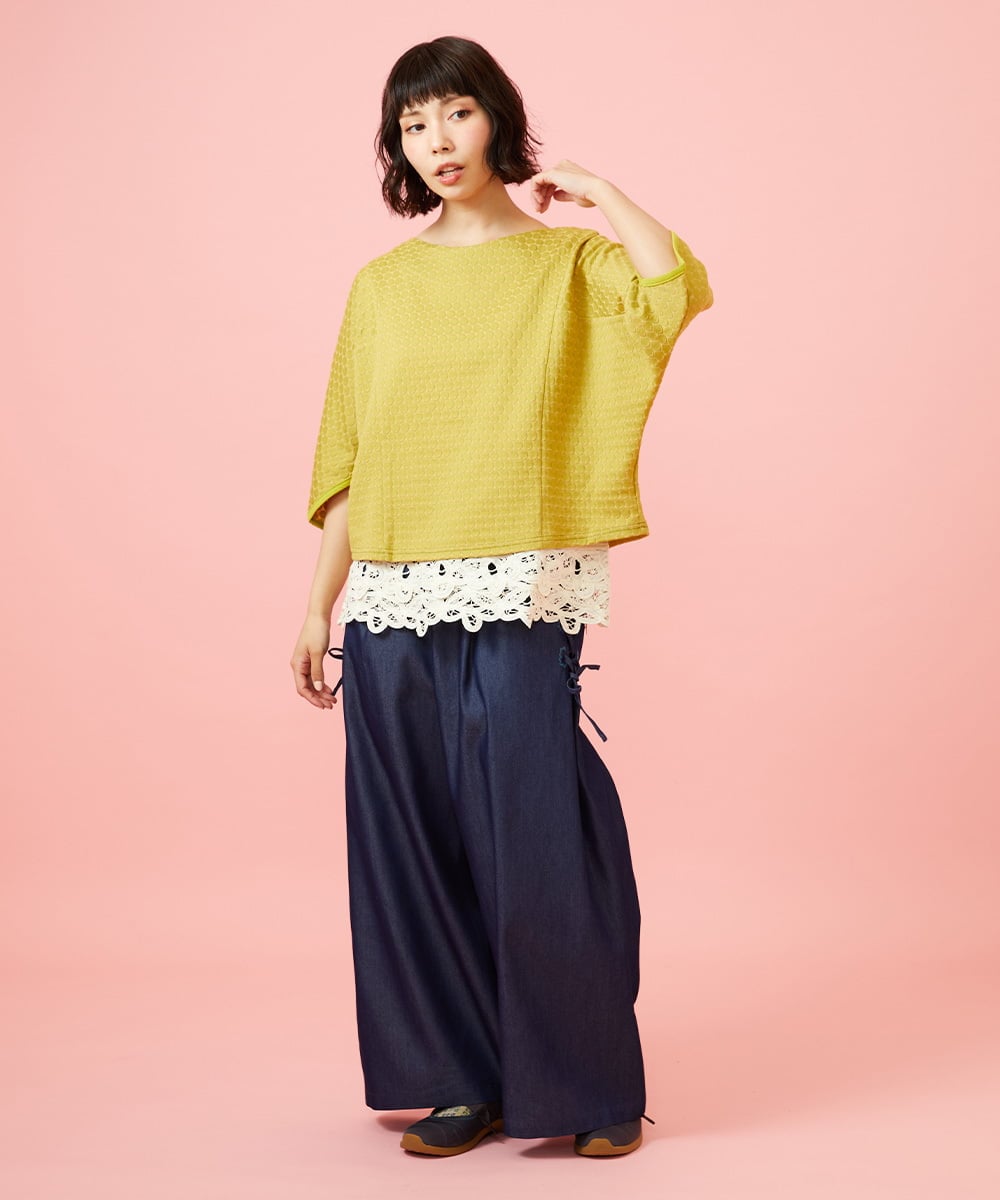 GJKGE43150 Jocomomola(ホコモモラ) Frijol ドットジャカードドルマンスリーブカットソー イエロー