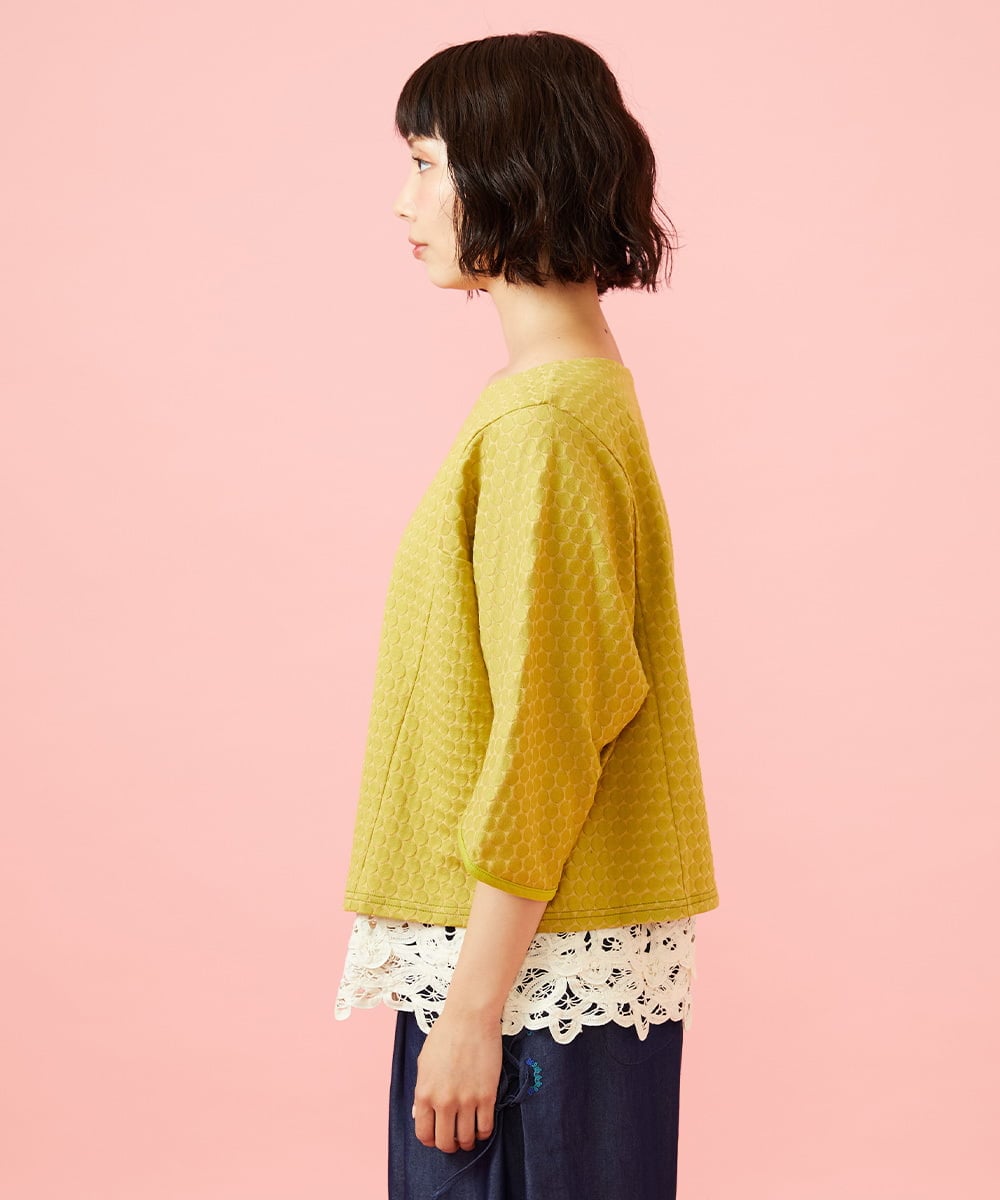 GJKGE43150 Jocomomola(ホコモモラ) Frijol ドットジャカードドルマンスリーブカットソー イエロー