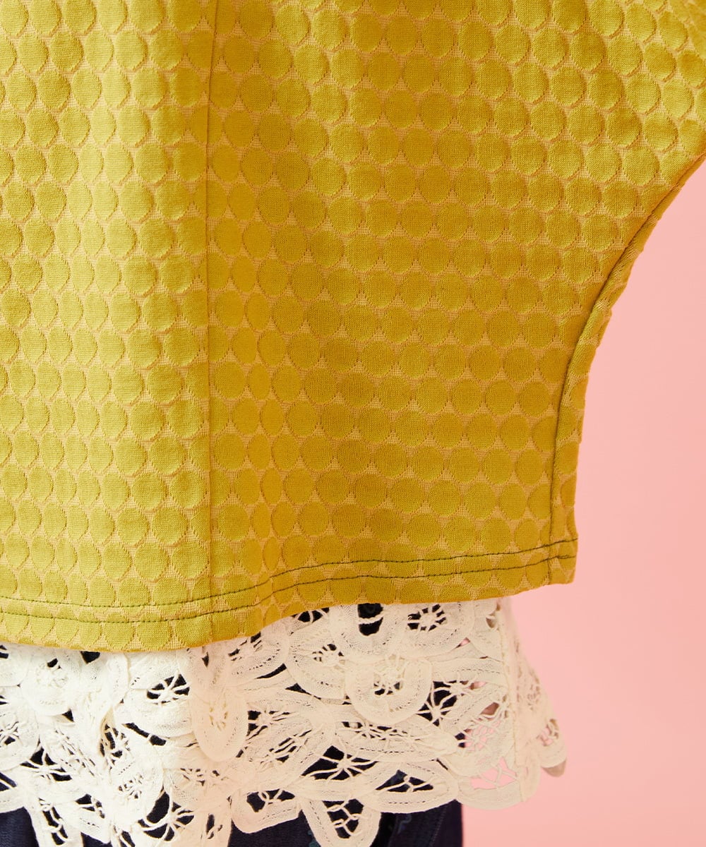 GJKGE43150 Jocomomola(ホコモモラ) Frijol ドットジャカードドルマンスリーブカットソー イエロー