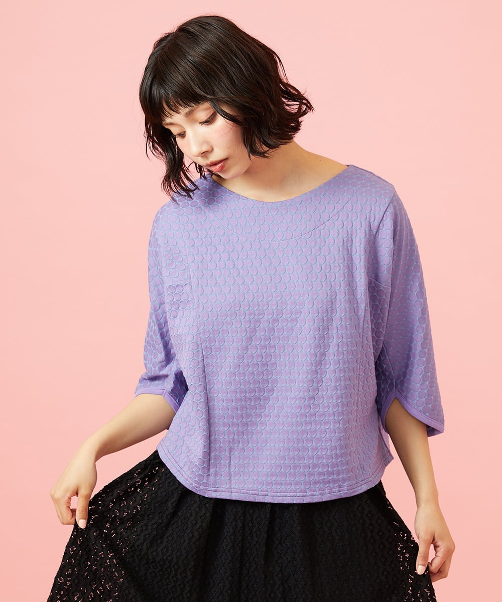 GJKGE43150 Jocomomola(ホコモモラ) Frijol ドットジャカードドルマンスリーブカットソー ラベンダー